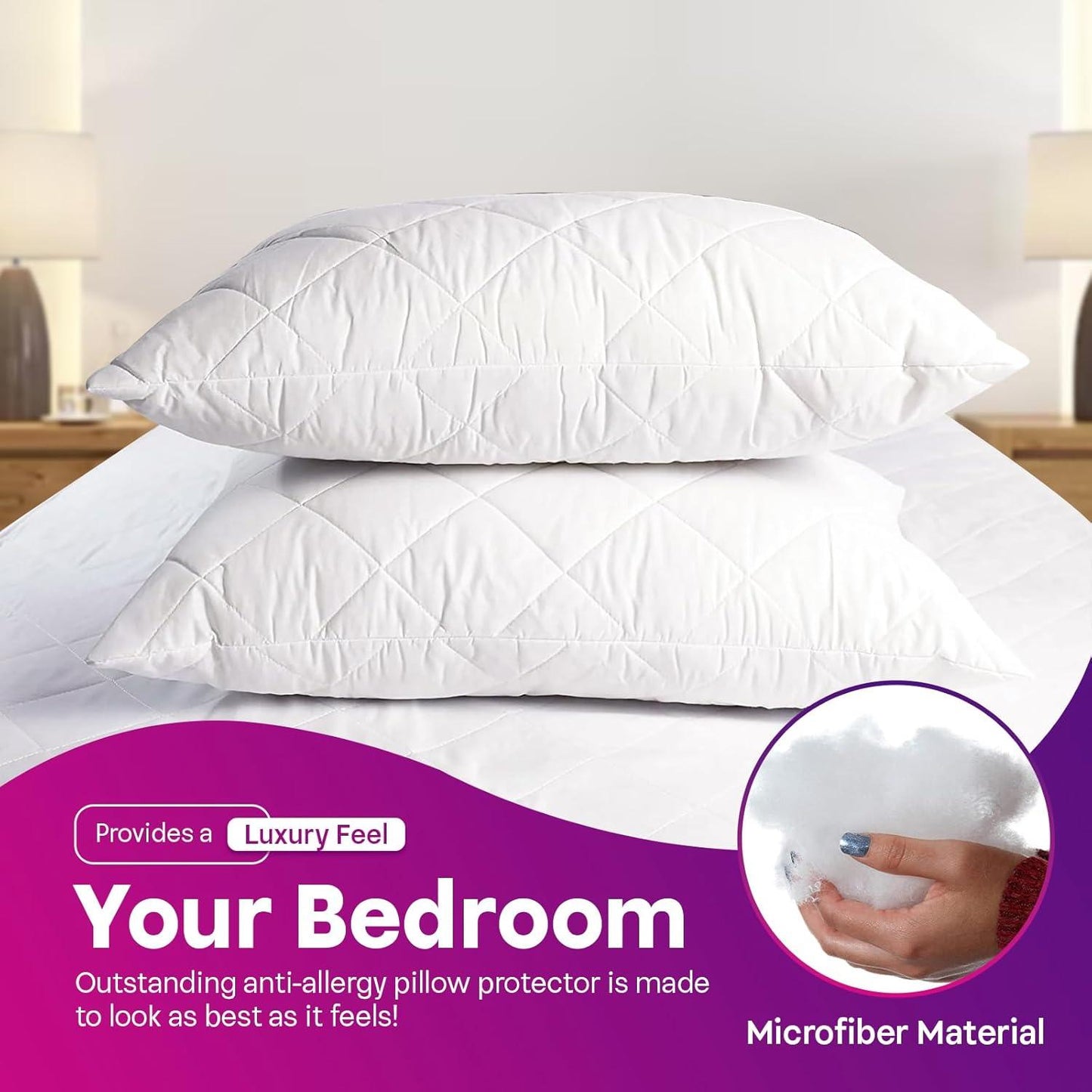 Pillow Protectors, Quilted Zipped Pillow Protector 4 Pack - Sunshine Comforts