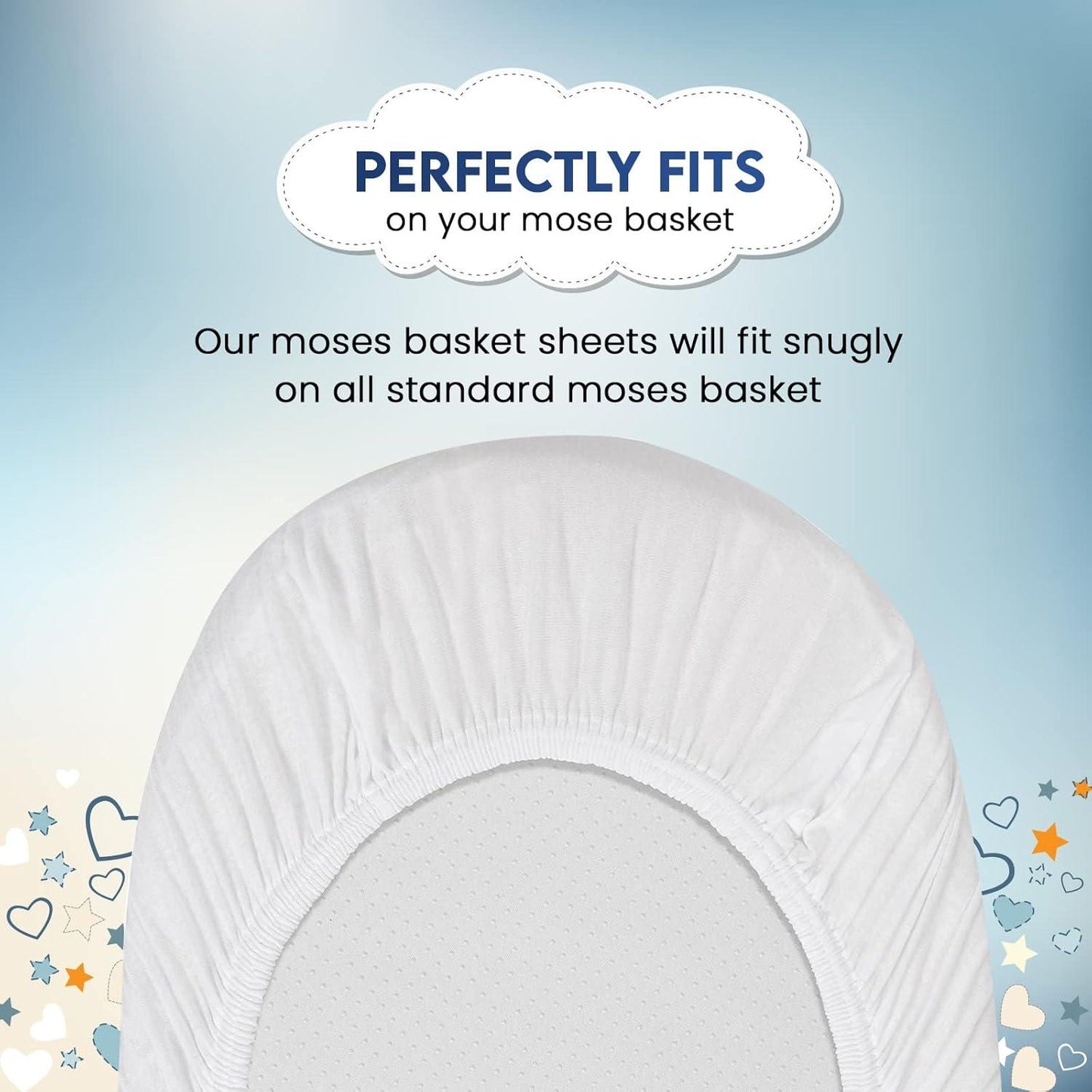Waterproof Moses Basket Mattress Protector with Stretch Skirt (35 x 75cm) - Sunshine Comforts