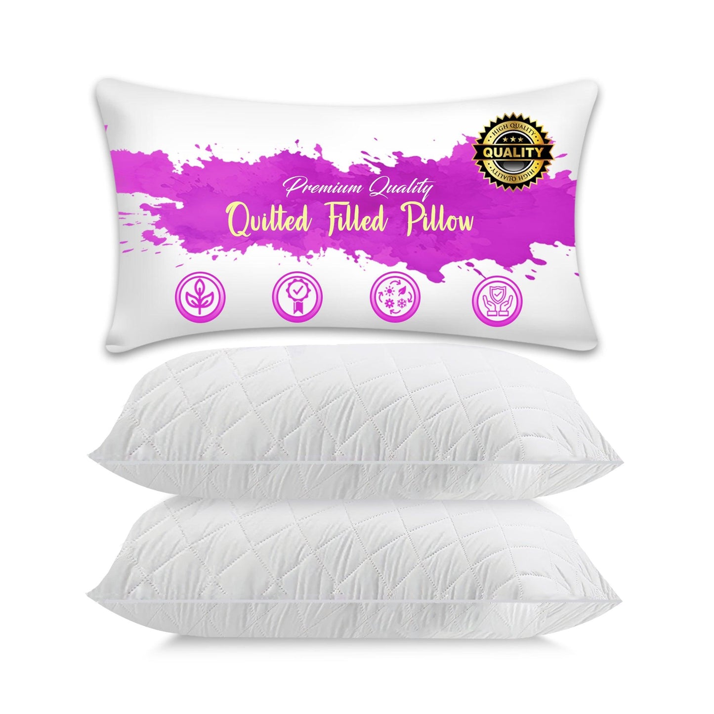 Filled Pillow Hotel Quality - Ultra Soft Bed Pillows with Pillow Protector - Sunshine Comforts