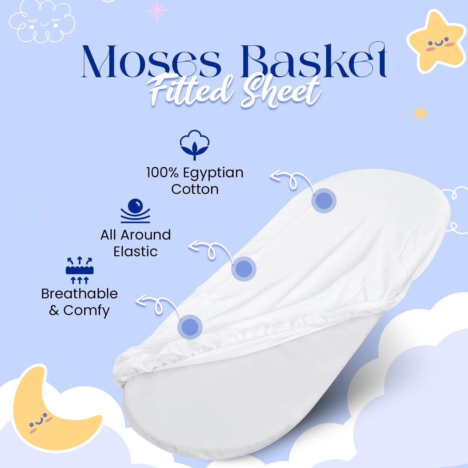 2 Pack Cotton Moses Basket Sheets, Breathable Baby Crib sheets - Sunshine Comforts