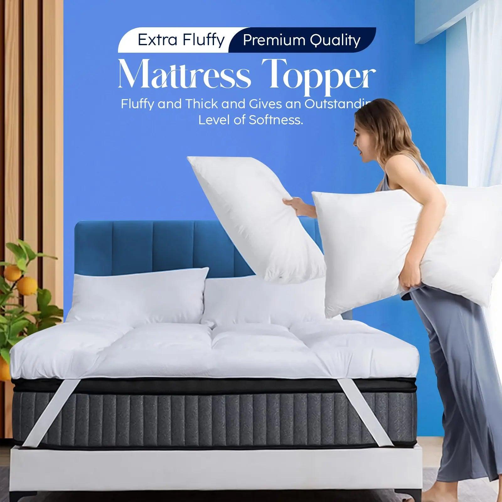 Super King Mattress Topper 10CM Extra Thick with 1000GSM Filling Fiber - Sunshine Comforts