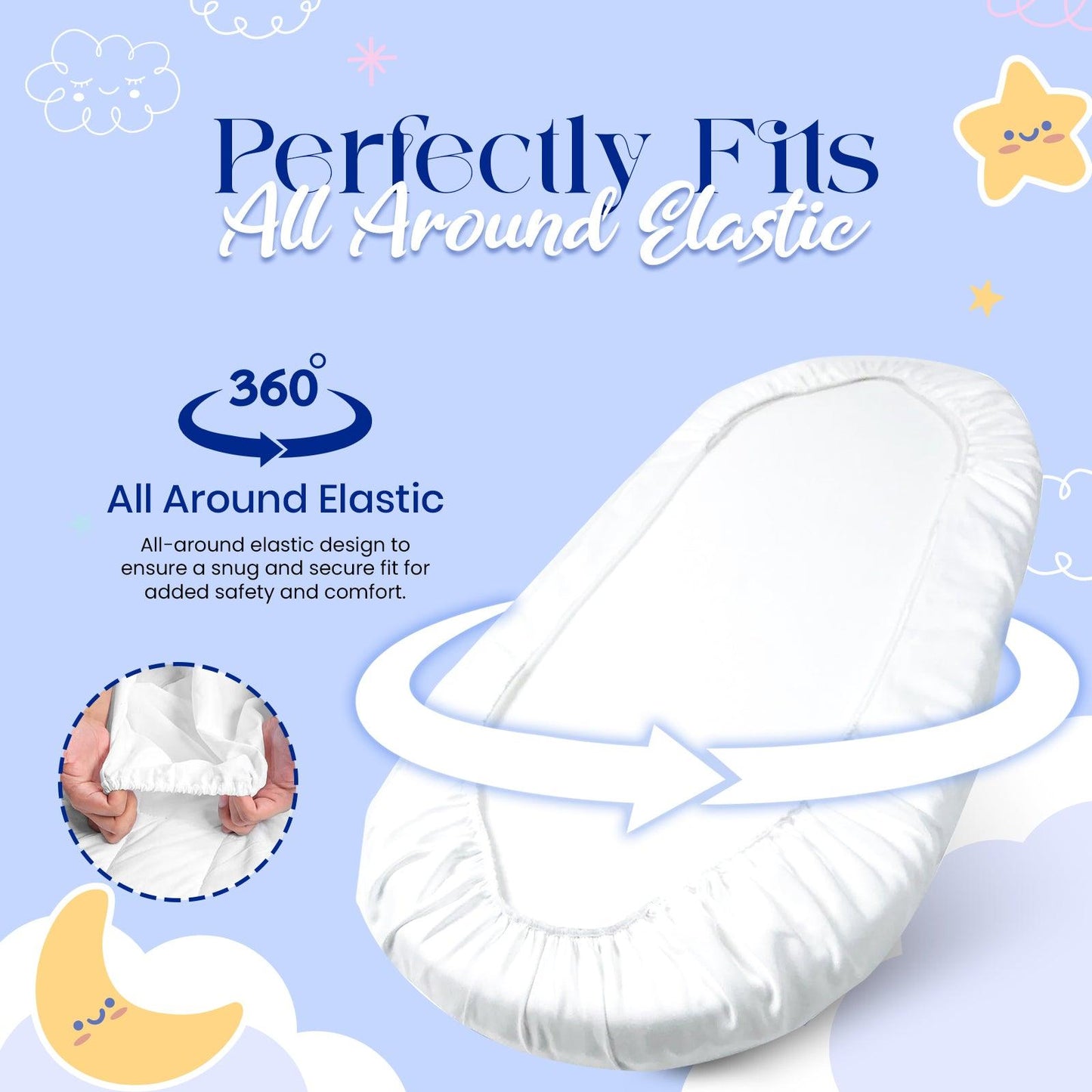 2 Pack Cotton Moses Basket Sheets, Breathable Baby Crib sheets - Sunshine Comforts