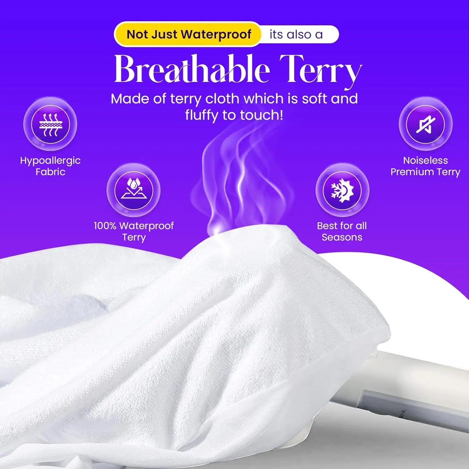 Waterproof Mattress Protector with Premium Cotton Terry Top, Non-Noisy - Sunshine Comforts