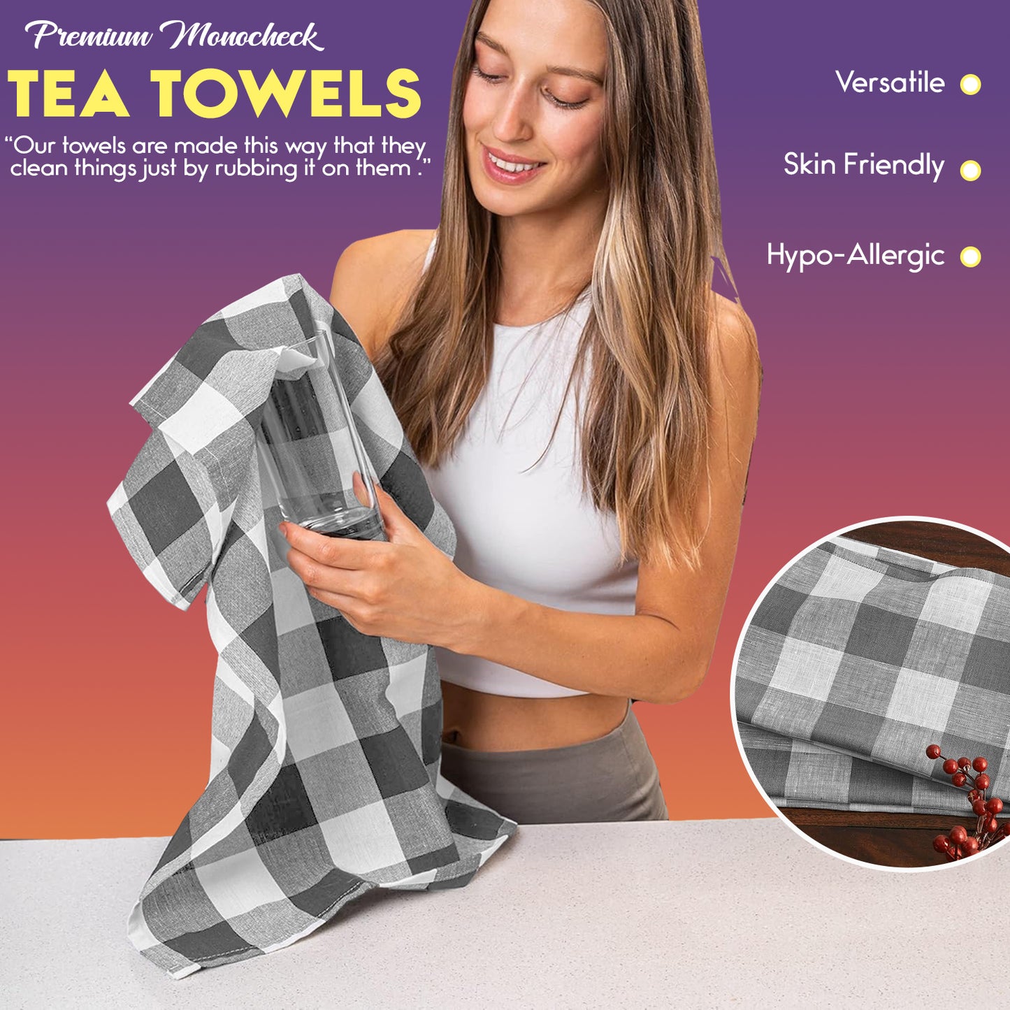 Tea Towels Egyptian Cotton, Super Absorbent Kitchen Towels, 40 x 70CM Sunshine Comforts
