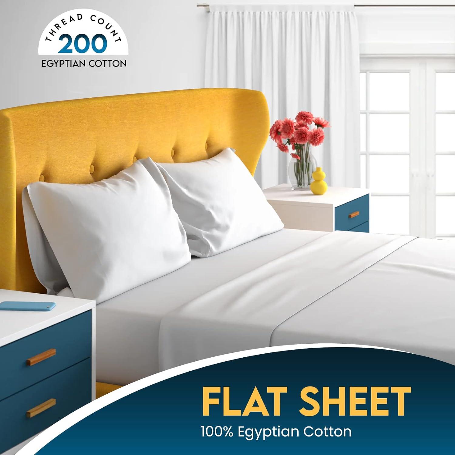 Egyptian Cotton Flat Sheet 200 Thread Count, Breathable, Anti Wrinkle, Shrink and Fade Resistant Flat Bed Sheets - Sunshine Comforts