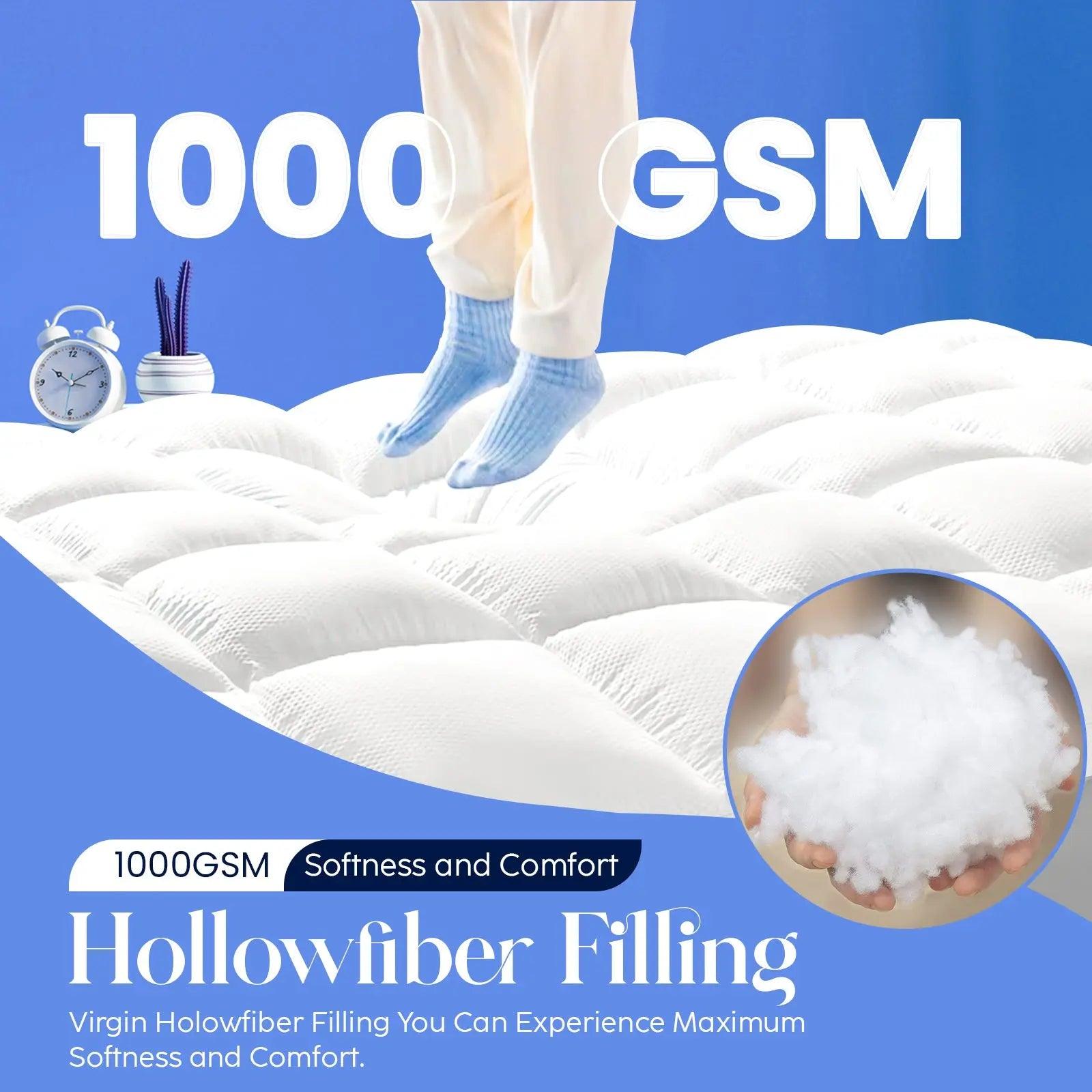 Super King Mattress Topper 10CM Extra Thick with 1000GSM Filling Fiber - Sunshine Comforts