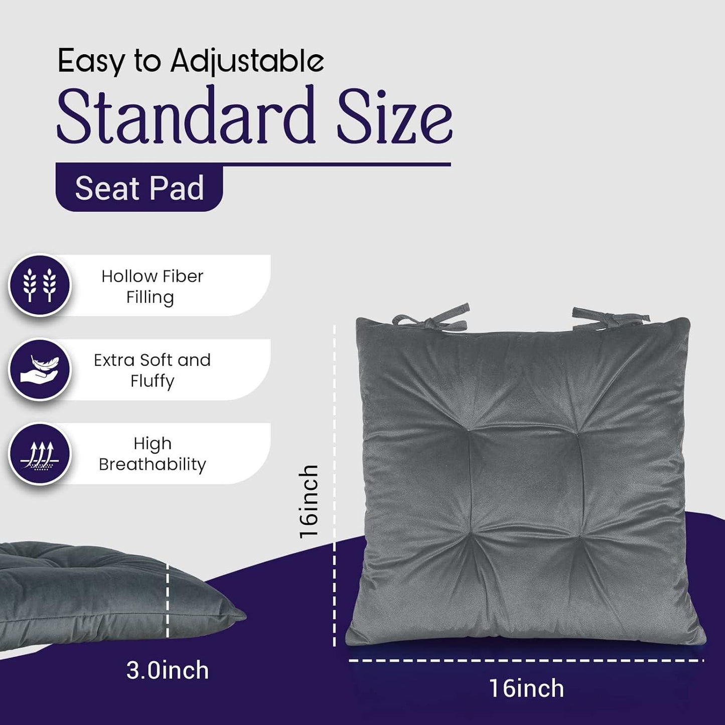 Velvet Seat Pad for Armchairs 40x40 with Ties Thick Armchair Pad Luxury Sofa Seat Pads Firm Support Floor Cushions-Soft Velvet Cover Garden Armchairs Pad - Sunshine Comforts