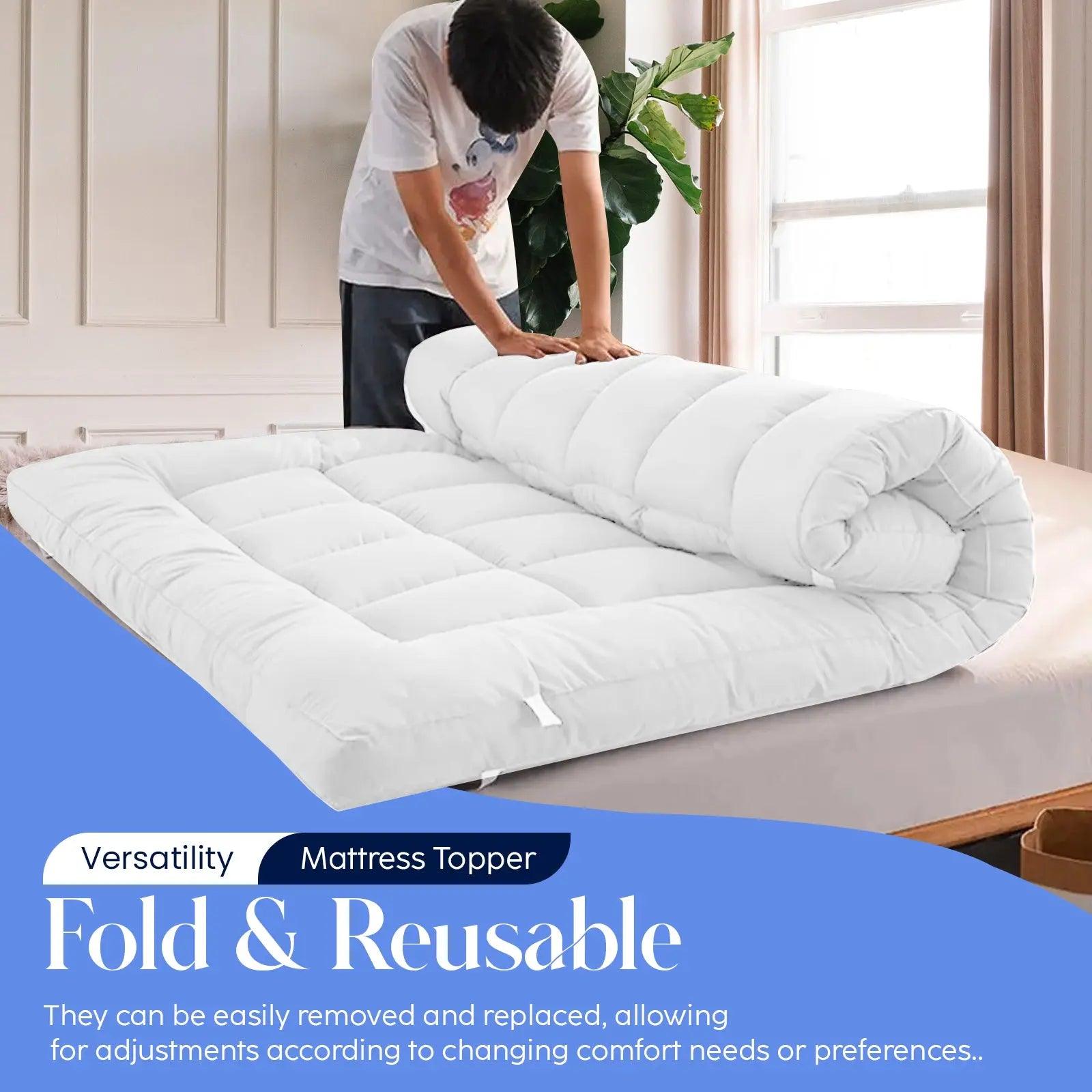 Super King Mattress Topper 10CM Extra Thick with 1000GSM Filling Fiber - Sunshine Comforts