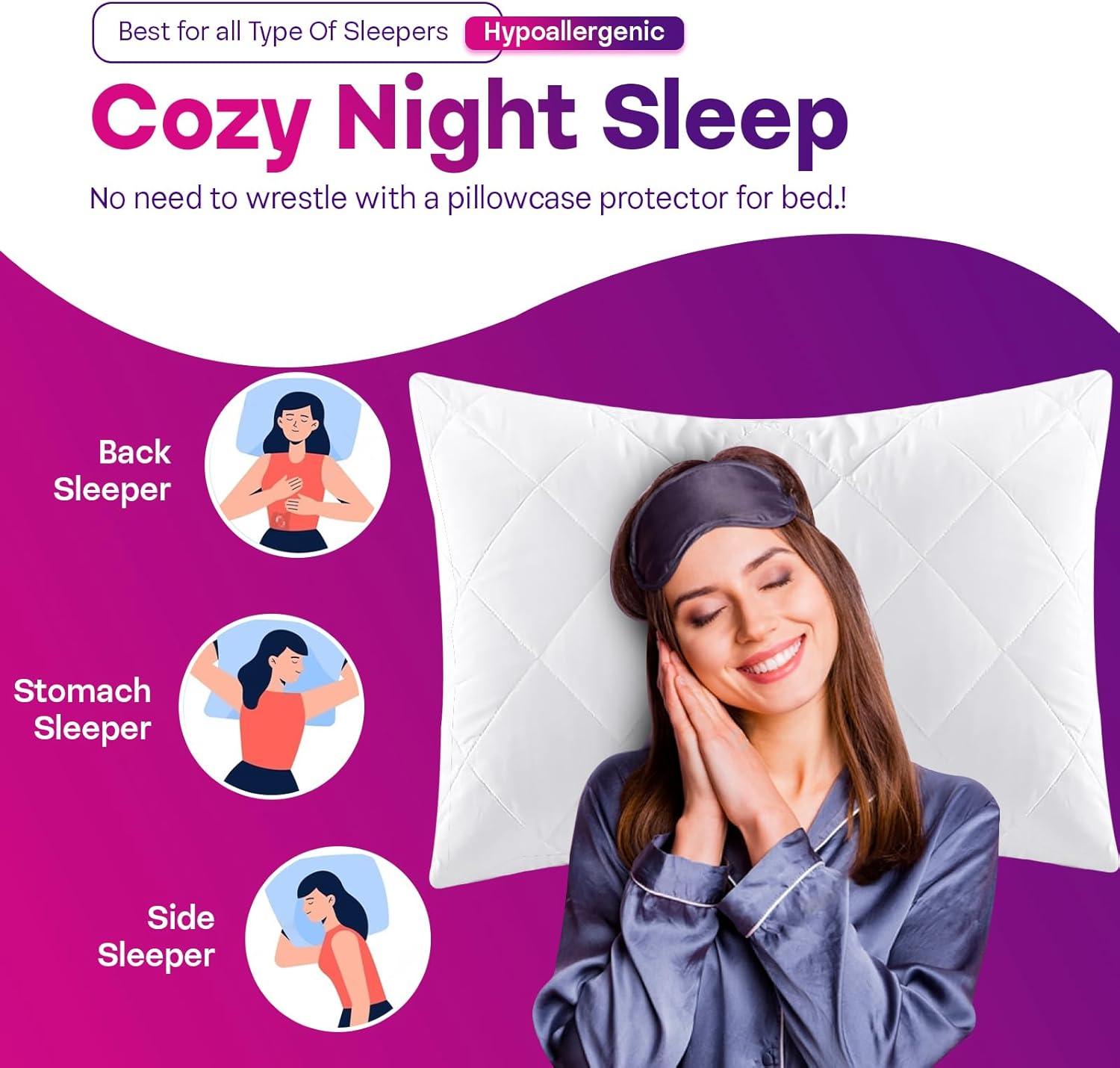 Pillow Protectors, Quilted Zipped Pillow Protector 4 Pack - Sunshine Comforts